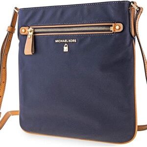 Michael Kors Navy and Tan Crossbody Bag